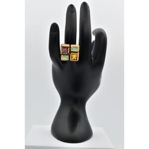 Connie Bates Vintage 5.75 Ring Jeweled Crystal Antiqued Gold Cocktail Statement